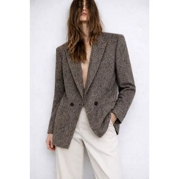 Vintage Christian Dior Tweed Oversized Double Breasted Blazer 80s Medium - Picture 1 of 8